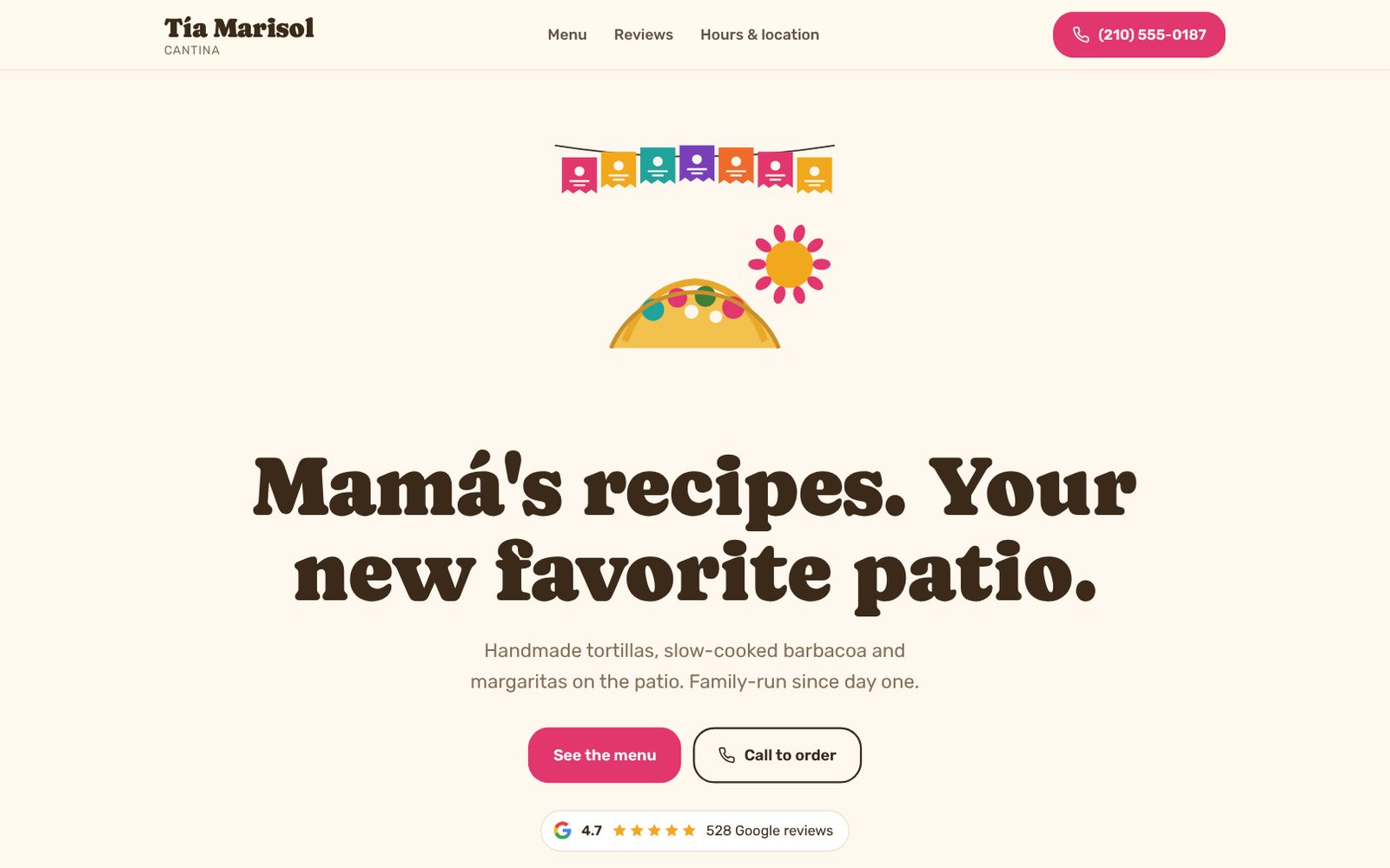 Tía Marisol Cantina website on desktop