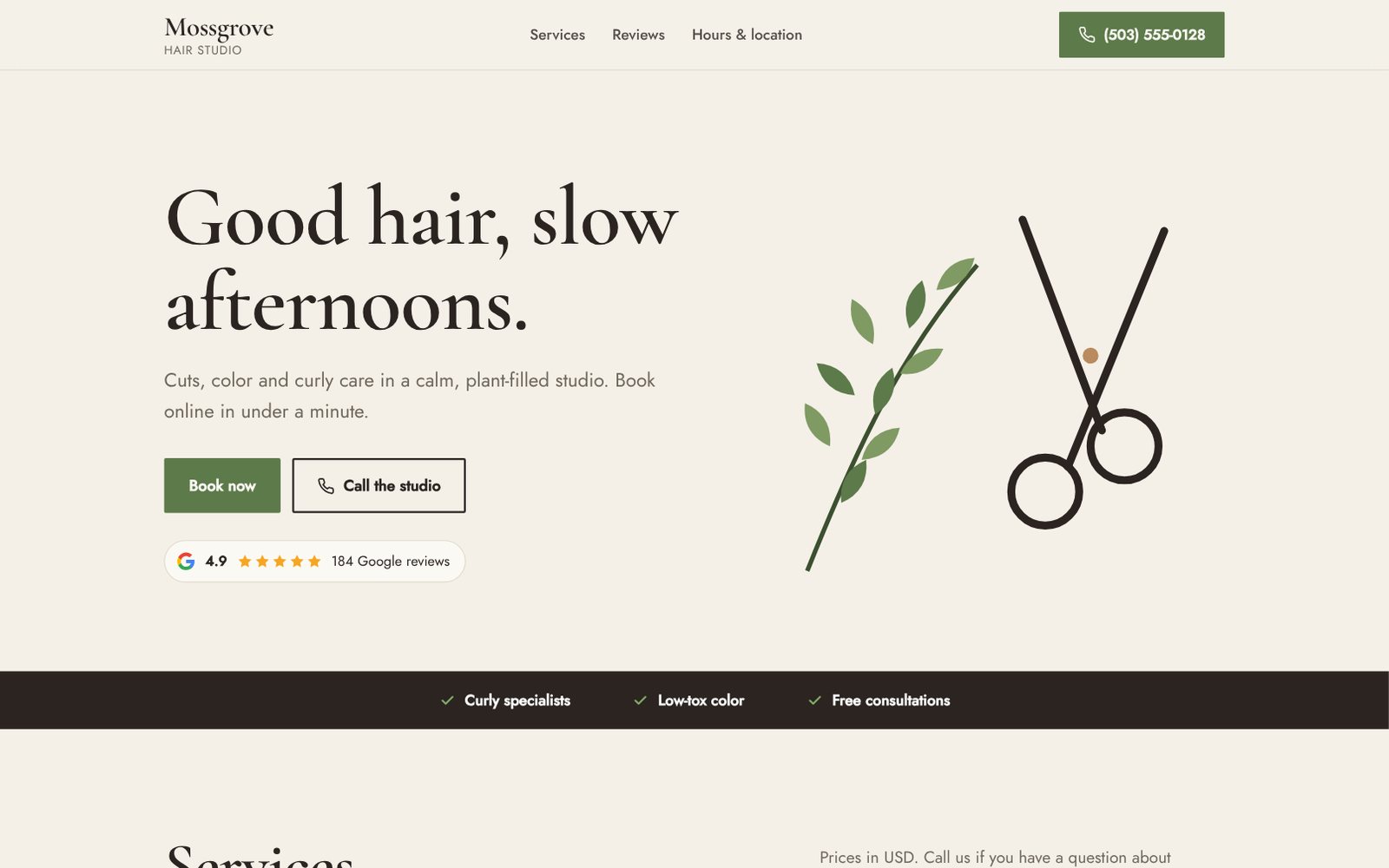 Demo website on desktop