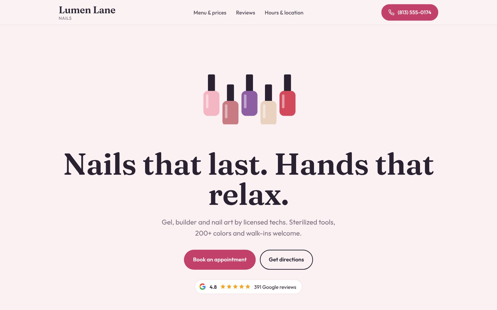 Lumen Lane Nails website on desktop