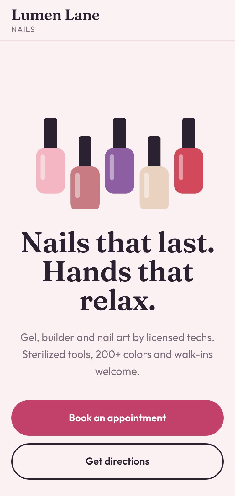 Lumen Lane Nails website on a phone